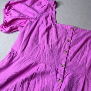 Old Navy Pink Linen Blend Button Front Puff Sleeve Mini Dress Plus 4X Smocked